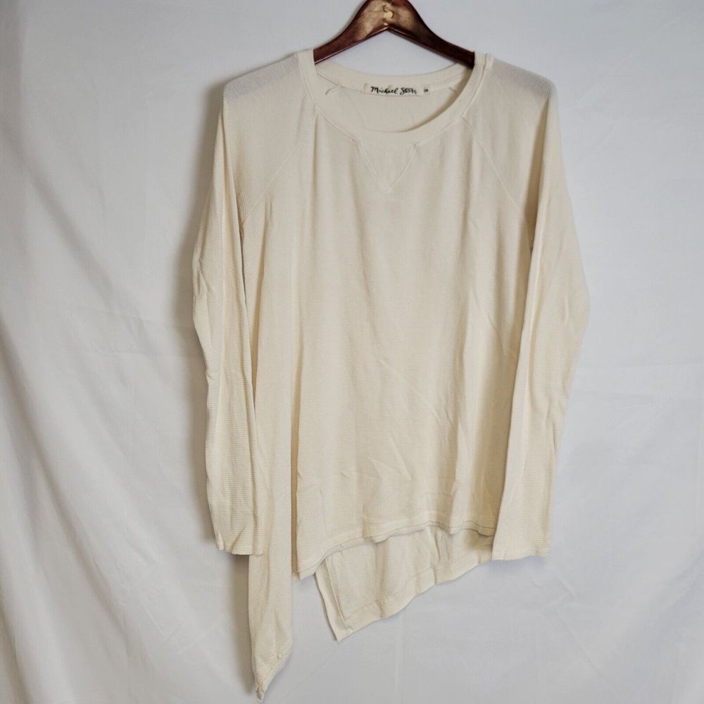 Michael Stars Top Womens One Size Assymetrical Cream Waffle Knit Thermal USA